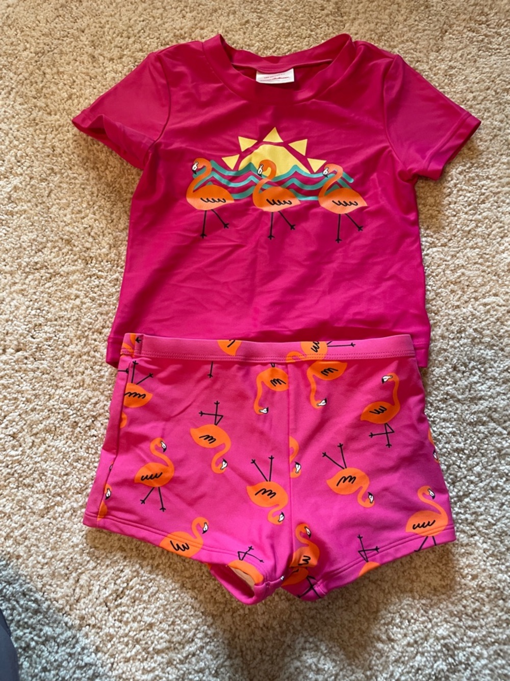 Hanna Andersson Hot Pink Girls Swim Set with Yellow Accent